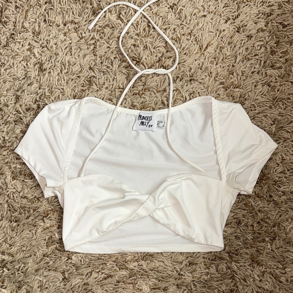 Princess Polly Cream Halter Crop Top
